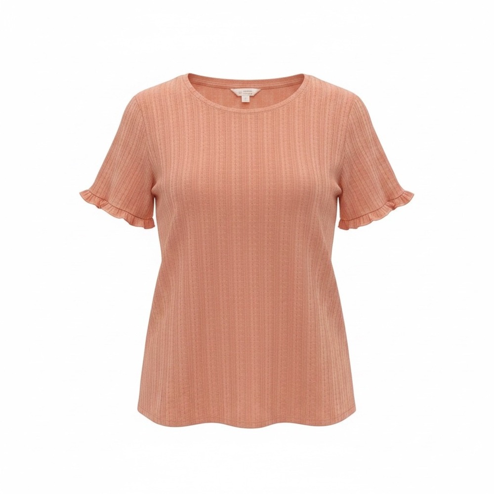 LC Lauren Conrad Peach Ruffle Sleeve Pointelle Rib Knit Top Womens Large
